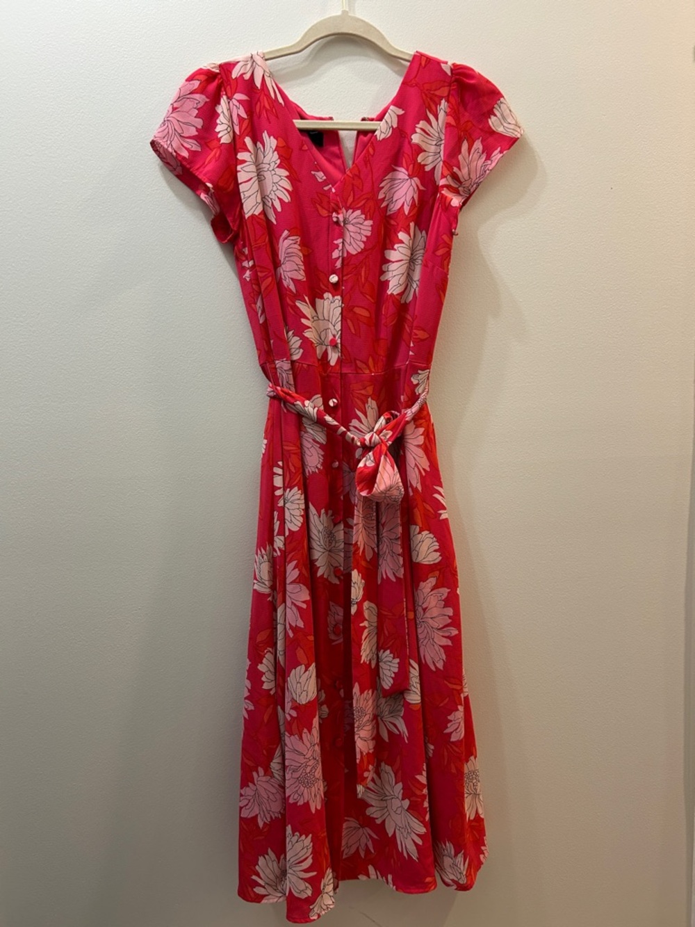 Talbots Pink Floral Midi Dress with White Blooms
